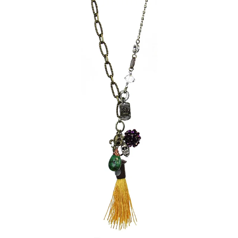 Ladies necklaces Scandinavian minimal designs-Amy Labbe Mardi Gras Necklace- Coins & Gold Tassel