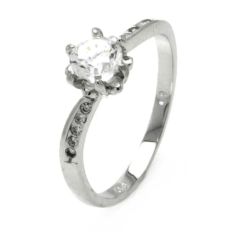 ladies ring white gold-Silver 925 Rhodium Plated Clear Round Center CZ Bridal Ring - BGR00513