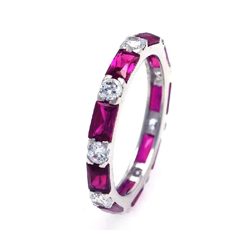 ladies ring romantic-Silver 925 Rhodium Plated Red Baguette Clear CZ Eternity Ring - STR00516RED