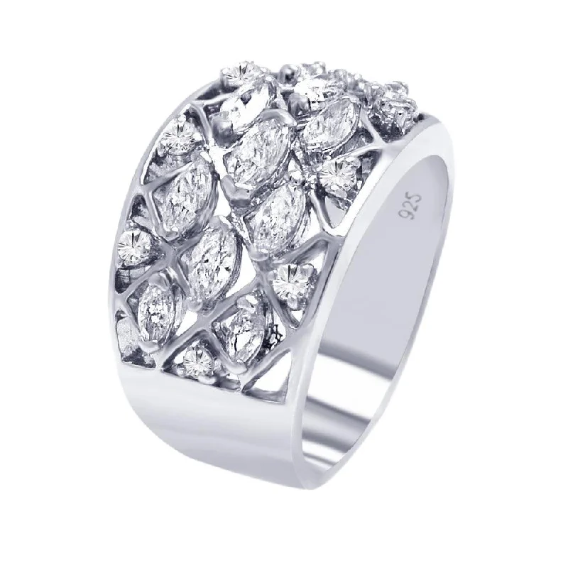 ladies ring solitaire-Silver 925 Rhodium Plated Multi CZ Mesh Ring - AAR0060