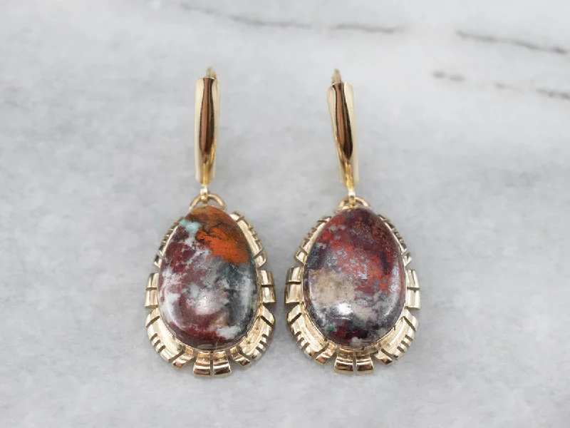 ladies earrings threader silver-Gold and Jasper Drop Earrings