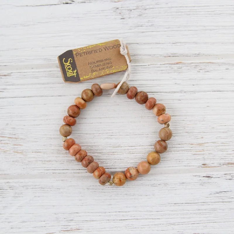 Ladies bracelets brilliant cut designs-Scout Petrified Wood Stone Stacking Bracelet