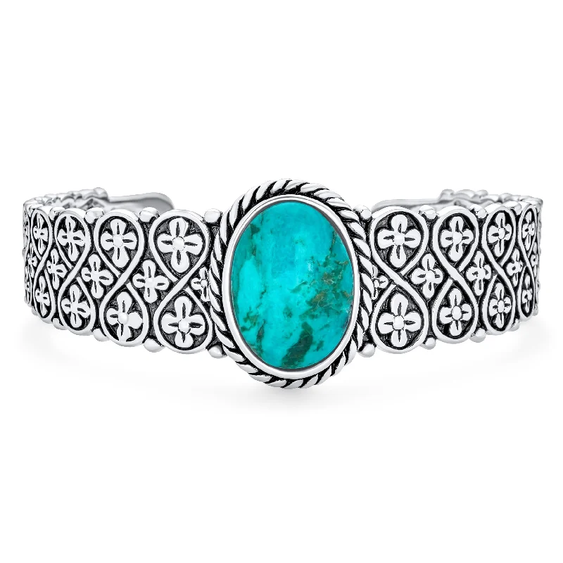 Ladies bracelets princess cut designs-Southwestern Turquoise Gemstone Cuff Bracelet with Sterling Silver Lattice Design