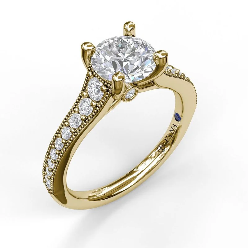 ladies engagement ring chic gold-Classic Diamond Engagement Ring with Detailed Milgrain Band