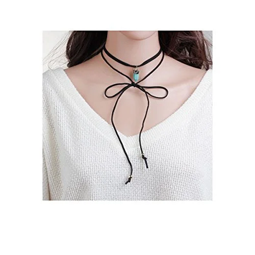 Ladies necklaces Japanese aesthetic designs-Sexy Sparkles Velvet Choker Necklace for Women Girls Gothic Choker Bolo Tie Chokers