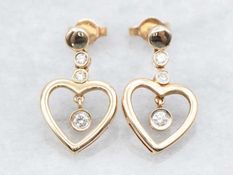 ladies earrings shell-Swinging Diamond Heart Drop Earrings