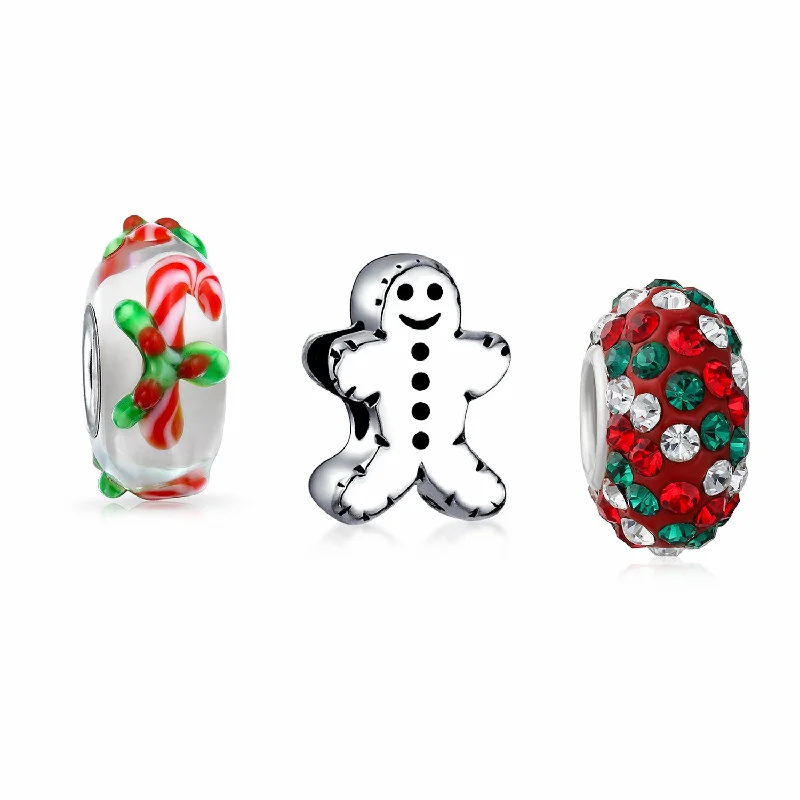 Ladies bracelets classic revival designs-Christmas Charm Bead Set Gingerbread Candy Cane and Cookie for Bracelets