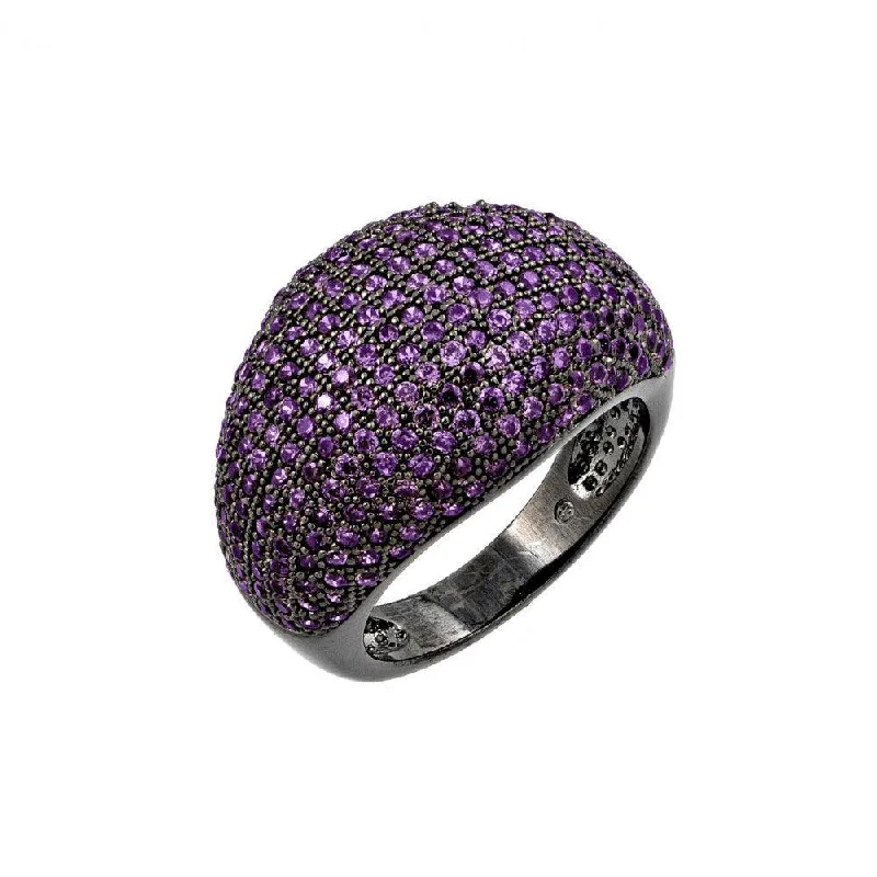 ladies ring gothic platinum-Silver 925 Oxidized Rhodium Plated Purple CZ Dome Ring - BGR00774PUR