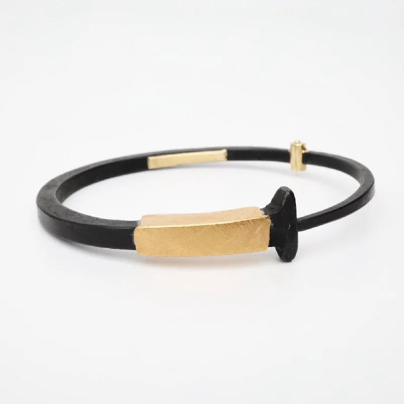 Ladies bracelets Italian crafted bracelets-Pat Flynn Iron Nail Bracelet with 22k Yellow Gold Collar