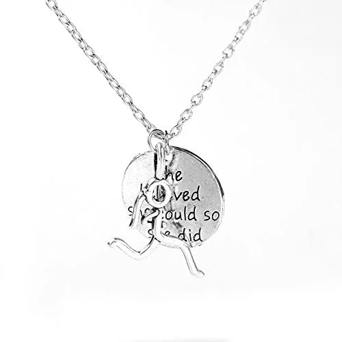 Ladies necklaces commitment charm styles-SEXY SPARKLES Stick Figure Running Girl Necklace she belived she could so she did run, runner jewelry