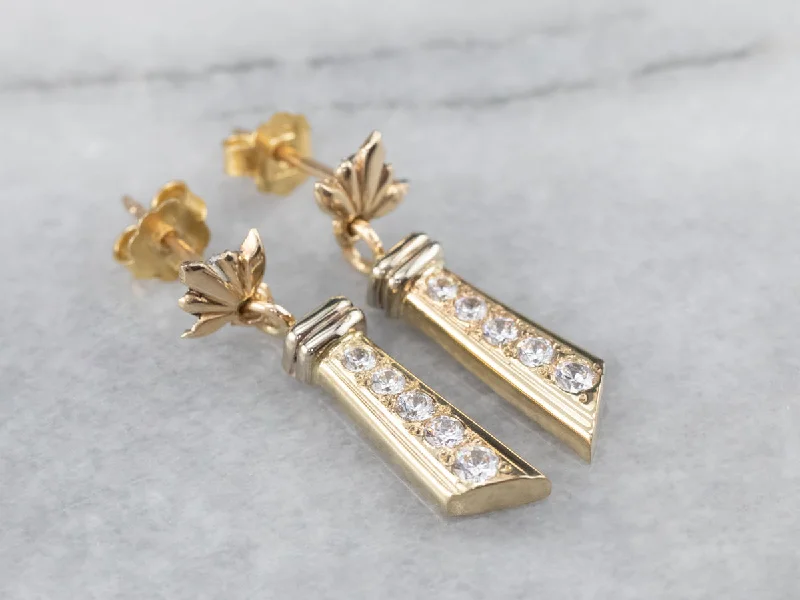 ladies earrings leaf silver-Diamond Gold Bar Drop Earrings