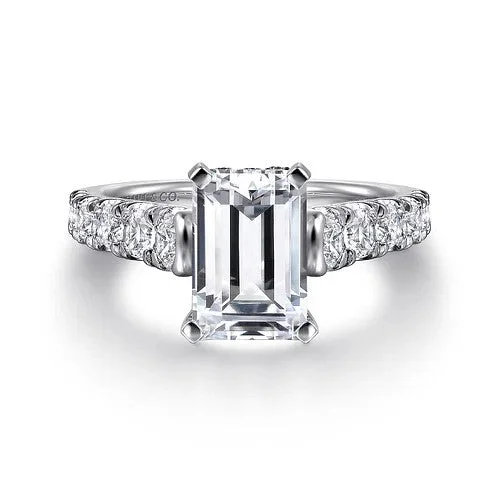 ladies engagement ring silver custom-Piper - 14K White Gold Emerald Cut Diamond Engagement Ring (Setting Only)