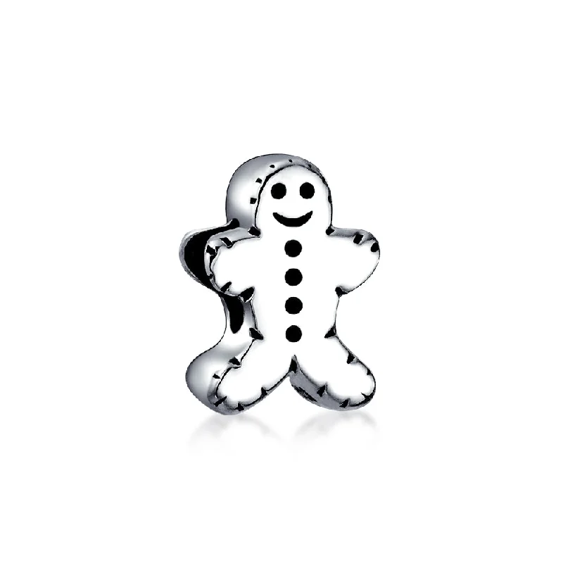 Ladies bracelets Valentine’s Day specials-Christmas Charm Bead Gingerbread Man Cookie Shape Sterling Silver for Bracelets