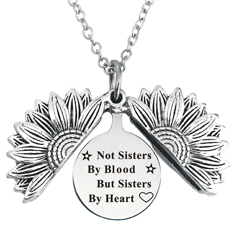 Ladies necklaces online shopping deals-Not Sisters by Blood But Sisters by Heart Stainless Steel & Alloy Opens Sunflower Necklace…