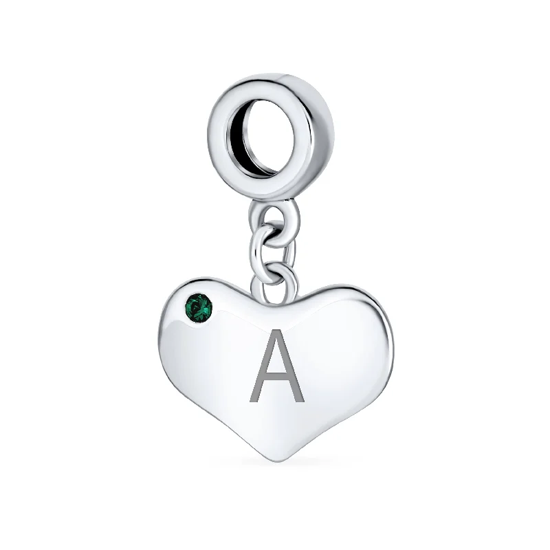 Ladies bracelets graduated size designs-Initial Alphabet Bead Charm Simulated Emerald Heart Dangle for European Bracelet