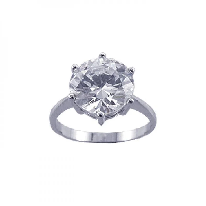 ladies ring delicate-Silver 925 Rhodium Plated Large Center CZ Solitaire Ring - STR00600