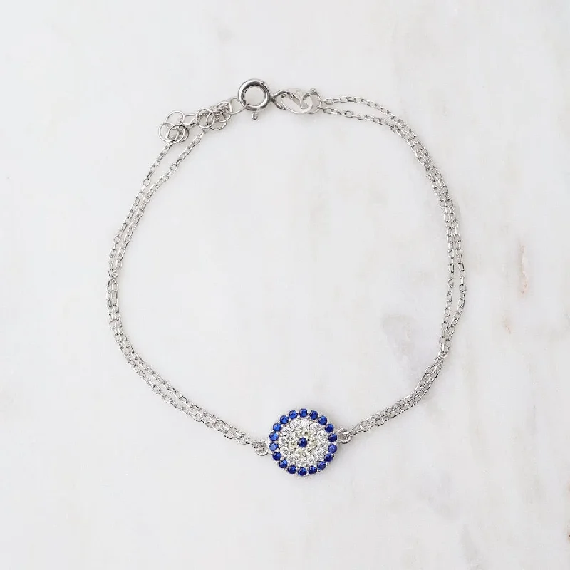 Ladies bracelets unique artisan designs-CZ Evil Eye Bracelet - Silver