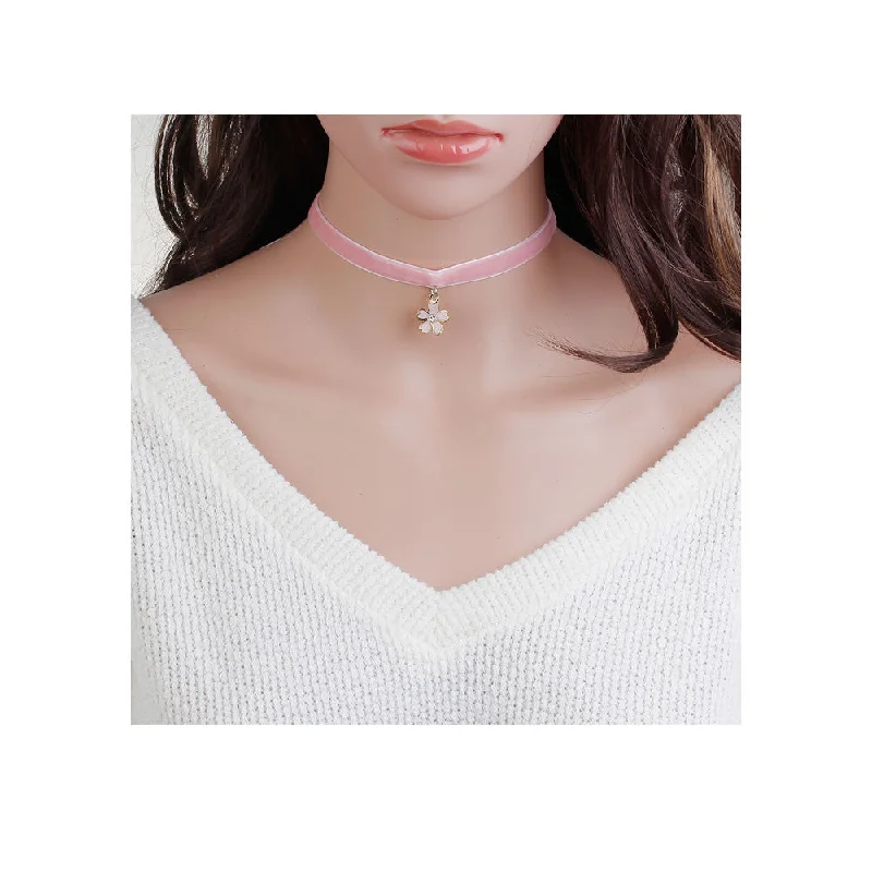 Ladies necklaces latest fashion trends-Sexy Sparkles Pink Velvet Choker Necklace for Women Girls Gothic Choker Bolo Tie Corset Lace Chokers