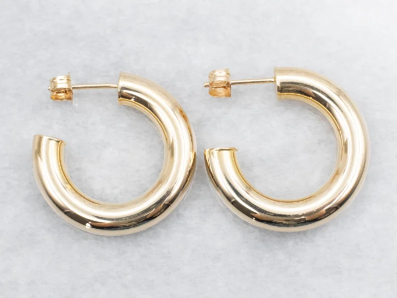 ladies earrings statement piece-Chunky Yellow Gold Hoop Earrings