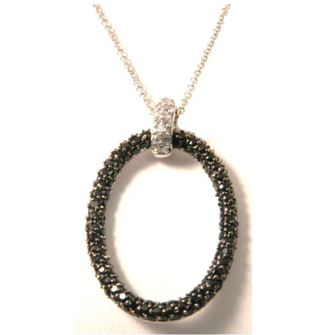 Ladies necklaces natural stone designs-Sterling Silver Necklace Oval Jet and Crystal