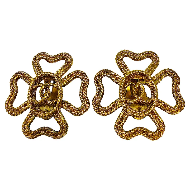 ladies earrings ethical-Chanel 2008 Gold-tone Open Camillia CC Clip-on Earrings