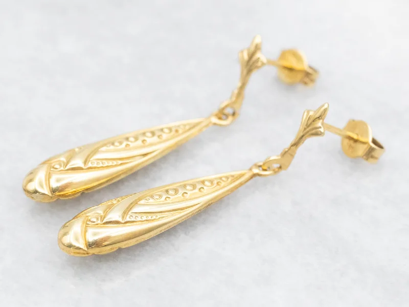 ladies earrings tassel gold-Vintage Gold Teardrop Patterned Drop Earrings