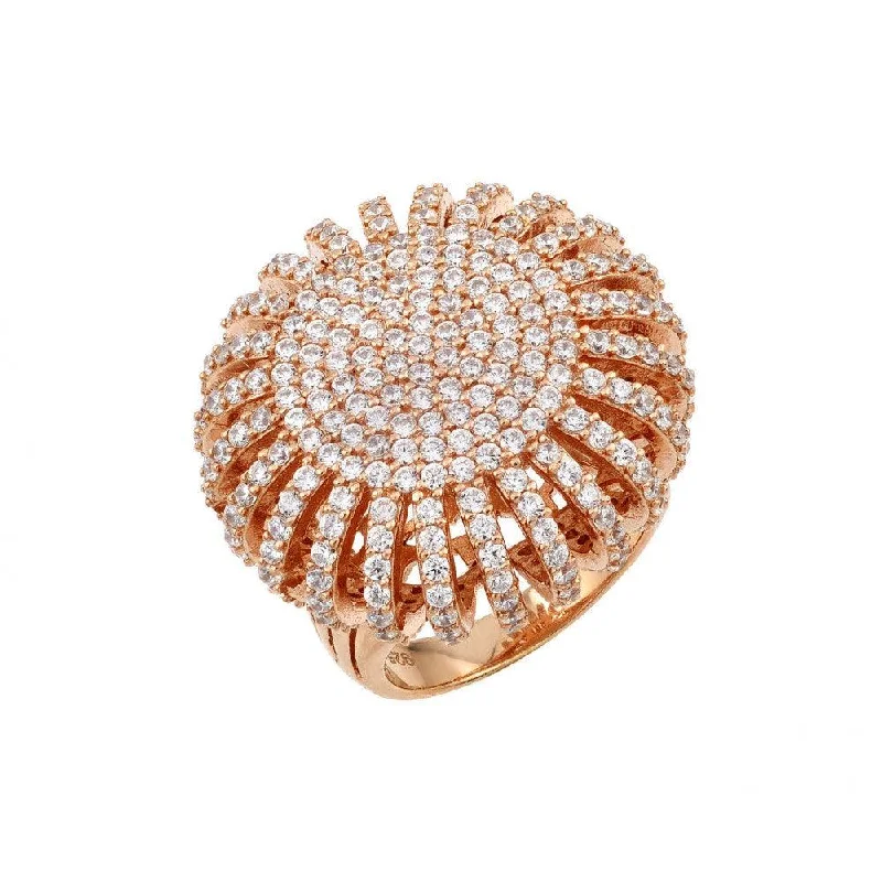 ladies ring pearl silver-Silver 925 Rose Gold Plated Micro Pave Ring - GMR00026-RGP