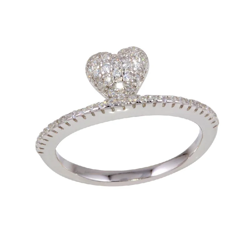 ladies ring under 30-Rhodium Plated 925 Sterling Silver CZ Heart Ringing - BGR01133