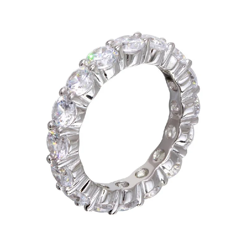 ladies ring geometric silver-Rhodium Plated 925 Sterling Silver CZ Eternity Ring - STR01100