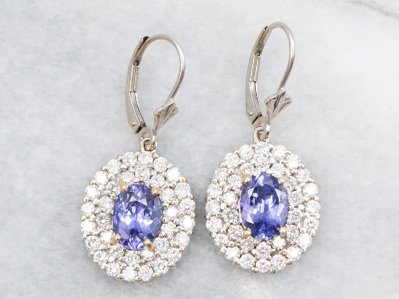 ladies earrings avant-garde-Luxe Tanzanite and Diamond Halo Drop Earrings