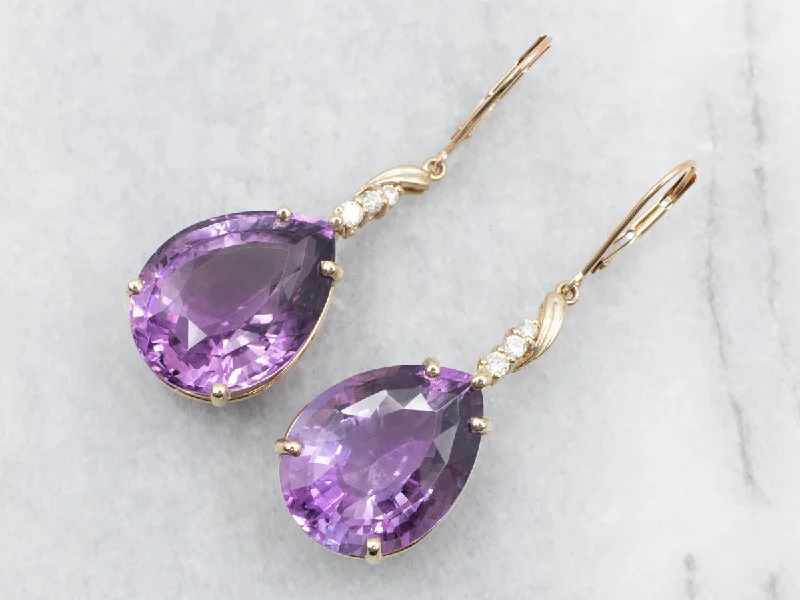 ladies earrings reviews-Amethyst and Diamond Statement Earrings