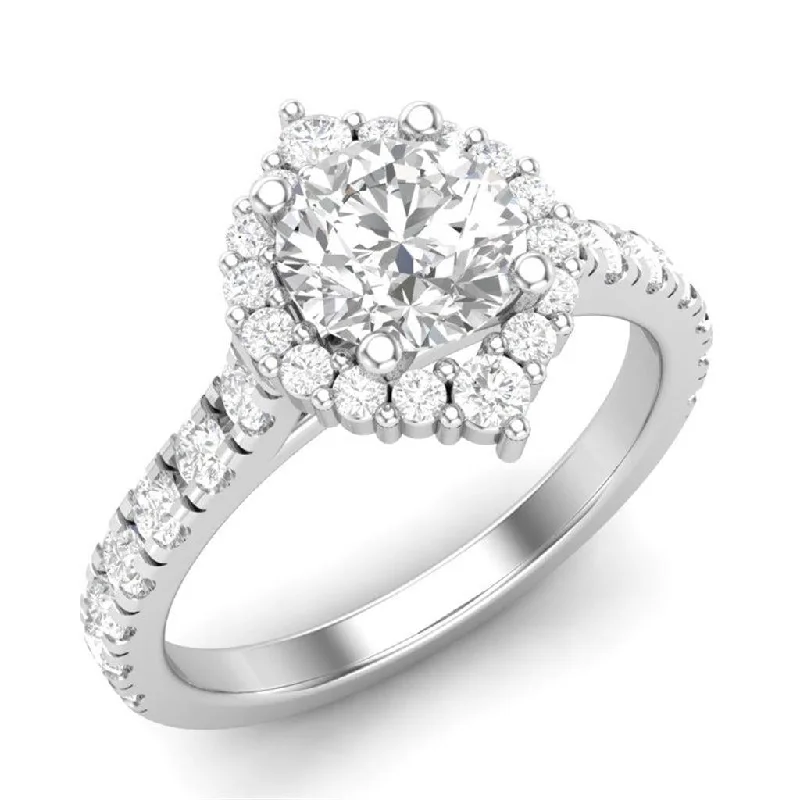 ladies engagement ring sculpted-14K White Gold 0.72ctw Diamond Pointed Halo Engagement Ring Mounting