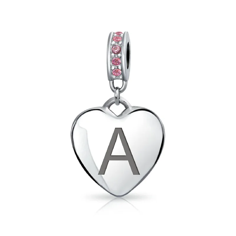 Ladies bracelets balanced proportion styles-Initial Alphabet Bead Charm Pink Crystal Heart Dangle for European Bracelet