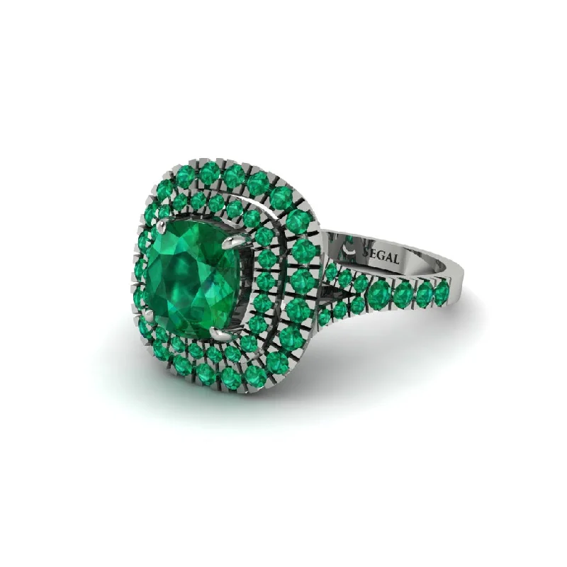 ladies engagement ring retro-Emerald Double Halo Cushion Cut Engagement Ring - Courtney No. 21