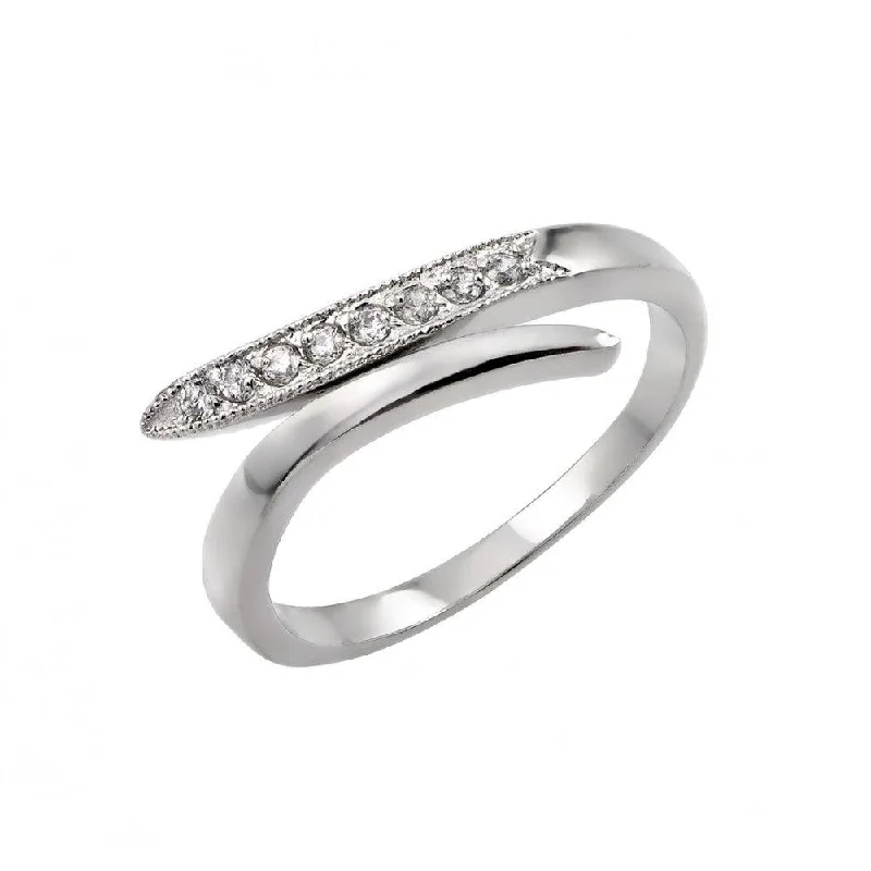 ladies ring abstract design-Silver 925 Rhodium Plated CZ Split Ring - BGR00905