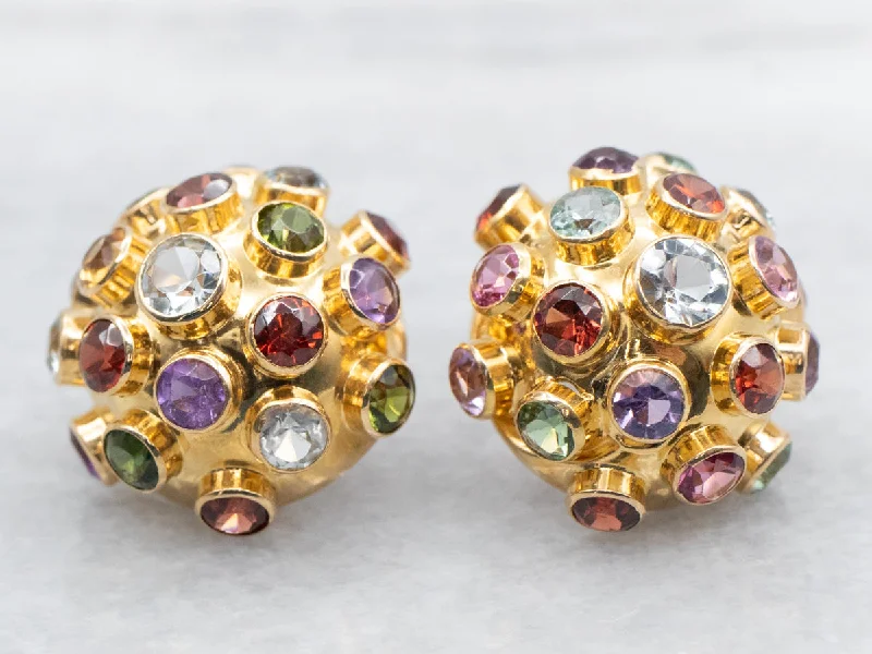 ladies earrings animal-Multi Gem Domed Stud Earrings