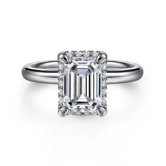 ladies engagement ring under 700-Symphony - 14K White Gold Emerald Cut Hidden Halo Diamond Engagement Ring (Setting Only)