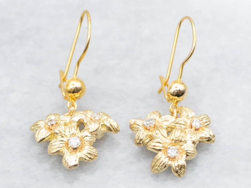 ladies earrings celestial gold-Golden Floral Diamond Drop Earrings