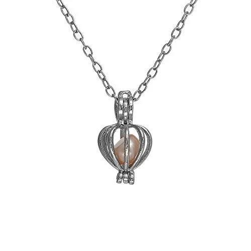 Ladies necklaces Thai intricate designs-Sexy Sparkles Pearl and Heart Locket Necklace Silver Tone