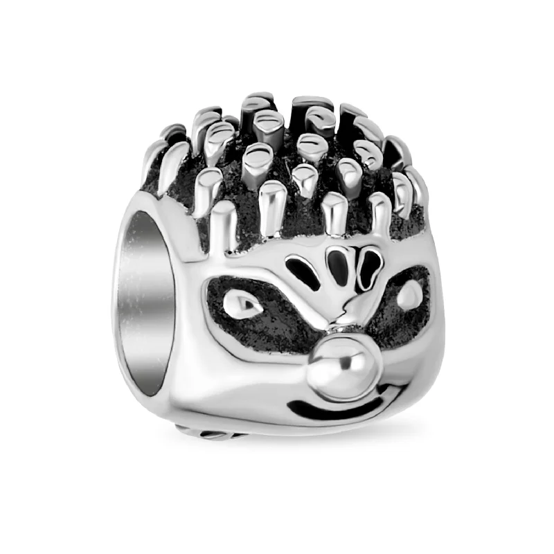 Ladies bracelets multi-tier styles-Whimsical Hedgehog Animal Charm Bead in Oxidized Sterling Silver for Bracelets