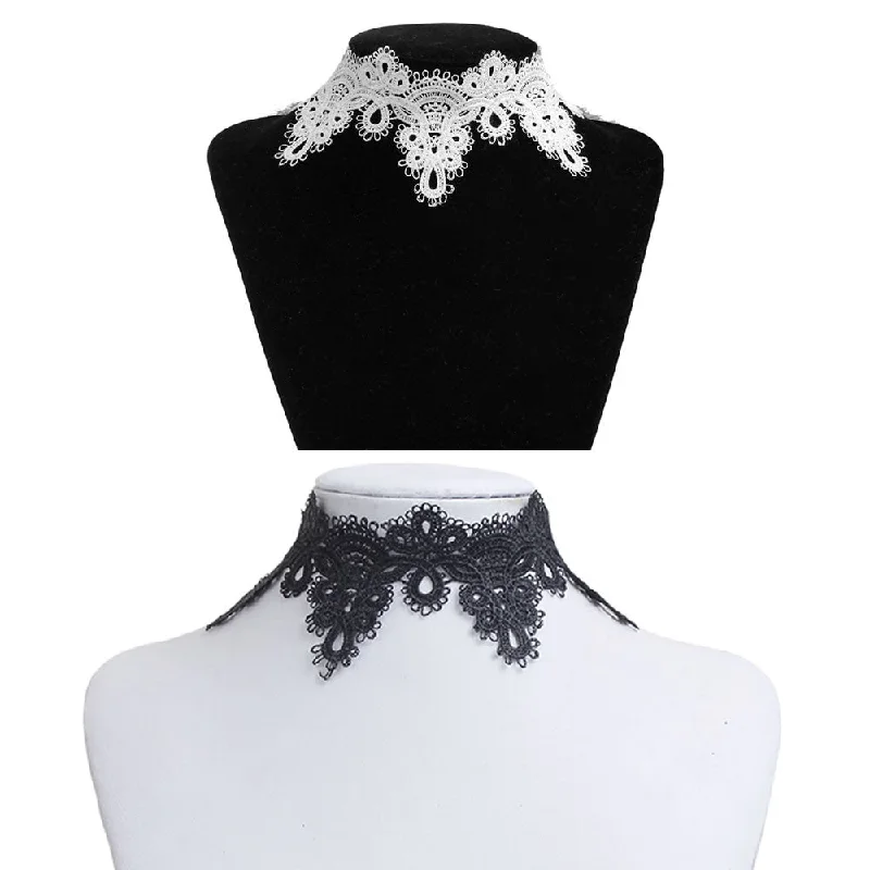 Ladies necklaces raw stone necklaces-Sexy Sparkles 2 Pcs Lace Choker Necklace for Women Girls