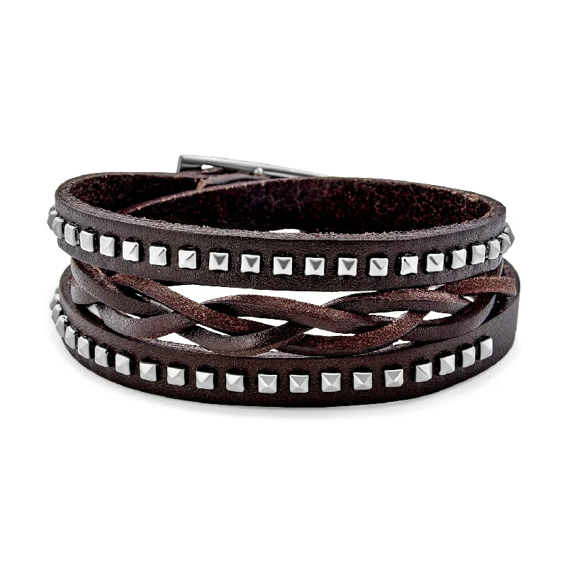 Ladies bracelets New Year’s Eve designs-Hip Hop Punk Rocker Cuff Bracelet Metal Studded Rivets Wide Woven Leather