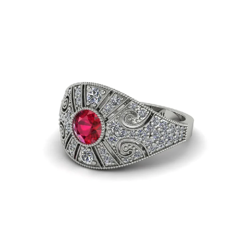 ladies engagement ring best deals silver-Ruby Vertical Three Stone Vintage Engagement Ring - Vivienne No. 12