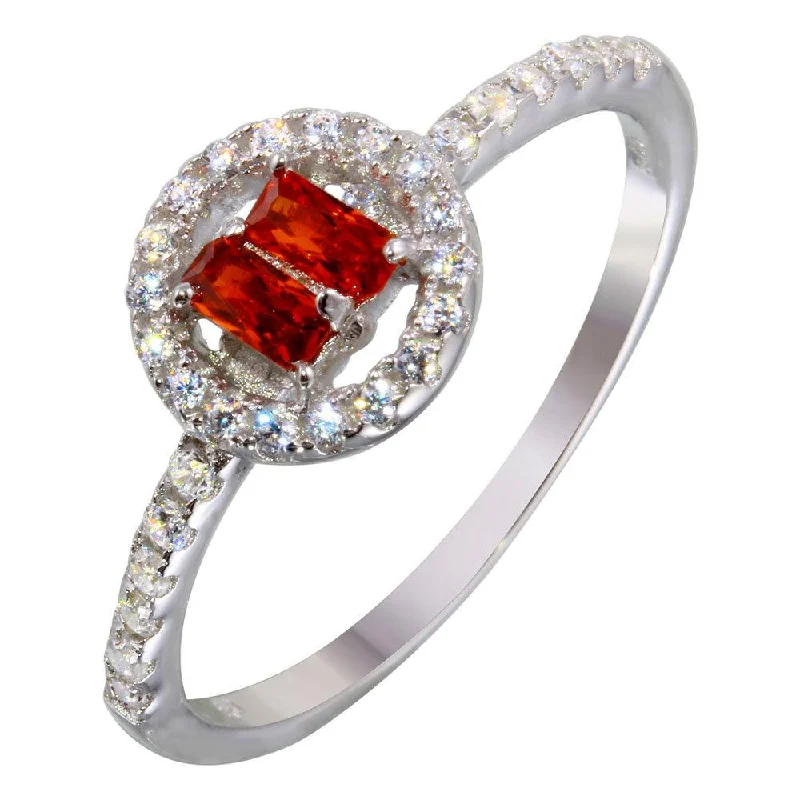 ladies ring party gold-Rhodium Plated 925 Sterling Silver Red Stone Ring with CZ - BGR01140RED