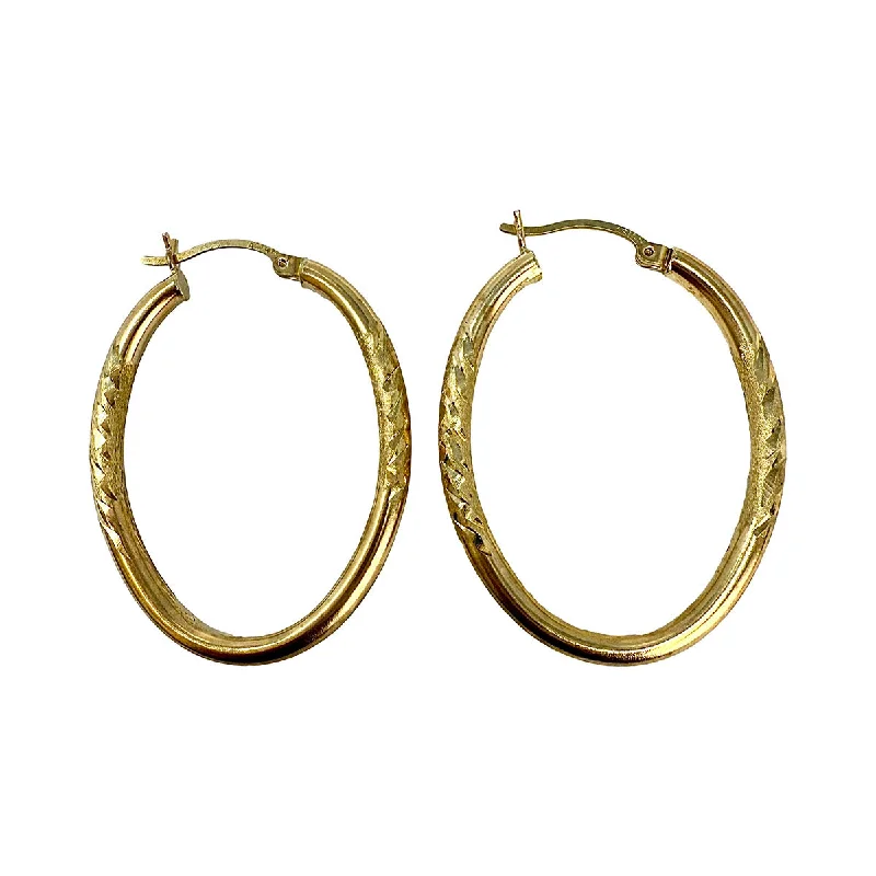 ladies earrings floral platinum-14K Gold Etched and Elongated Hoop Earrings