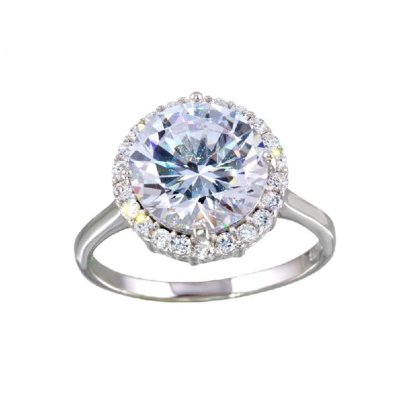 ladies ring cyber monday-Rhodium Plated 925 Sterling Silver Round Center CZ Ring - BGR01128