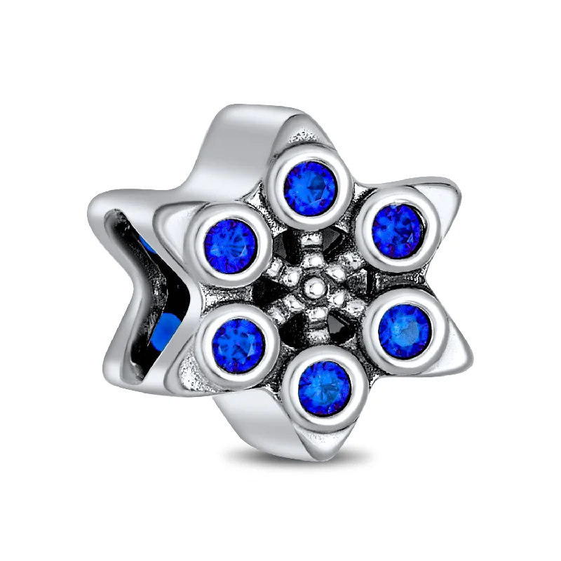 Ladies bracelets industrial style designs-Christmas Charm Bead Blue Snowflake CZ for Winter Holiday Bracelets