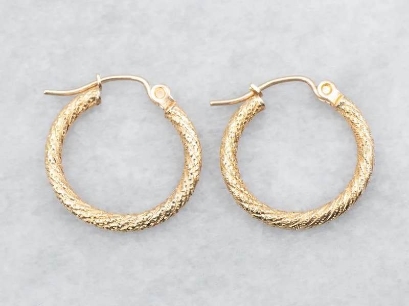 ladies earrings abstract platinum-Yellow Gold Textured Hoop Earrings