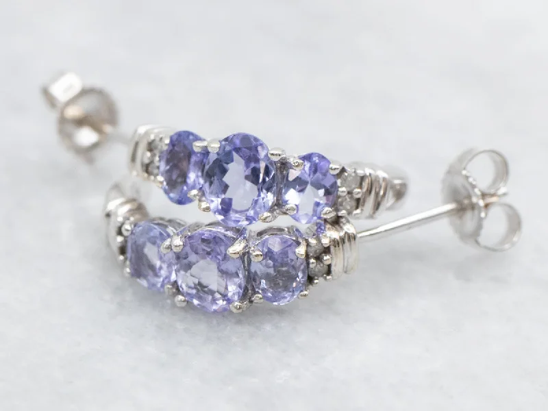 Tanzanite and Diamond Half Hoop Earrings