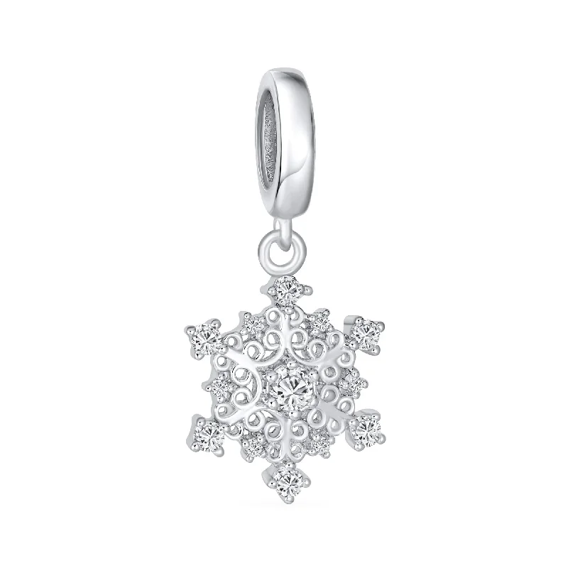 Ladies bracelets subtle hue styles-Christmas Charm Bead Snowflake Crystal for European Bracelet Sterling Silver